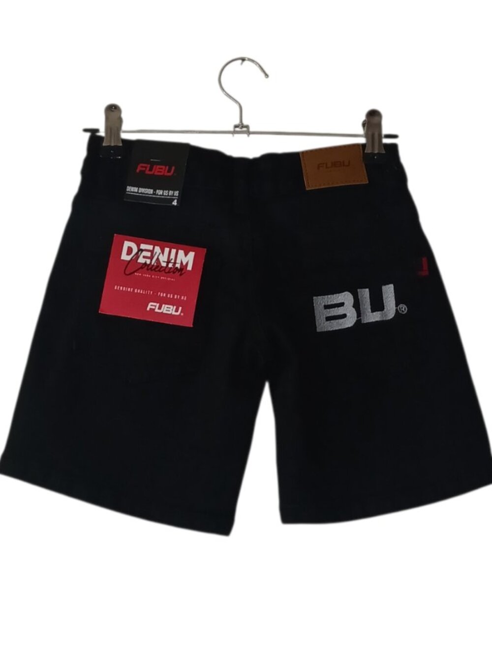 FUBU Boys Denim Shorts Size 4 Dark Wash Logo Jean Shorts